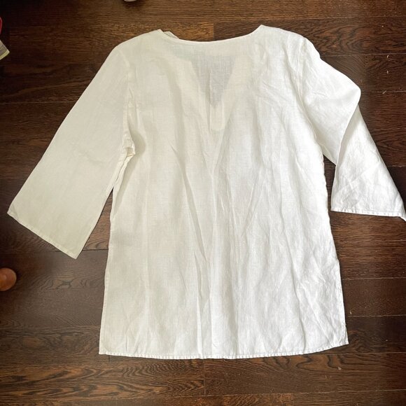 Autograph White 100% Irish Linen Tunic Blouse top withGold/Silver-MED - Picture 4 of 9